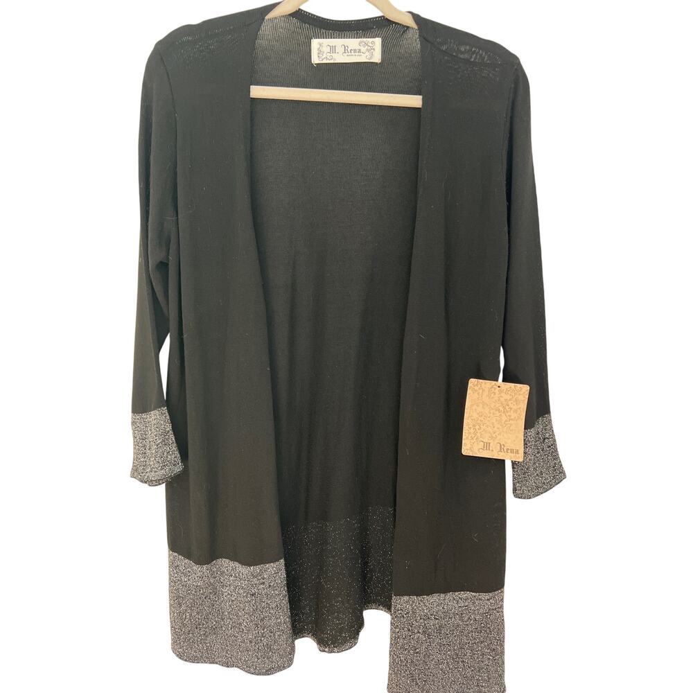 M Rena black/silver cardigan, M, made in US minimalist staple capsule